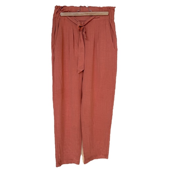 Calligraphie Women's Linen Orange Paperbag Waist Pants M Casual Relaxed Fit - Picture 1 of 10